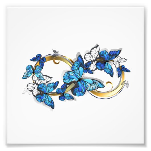Symbool oneindigheid van blauwe Morpho vlinders Foto Afdruk (Voorkant)