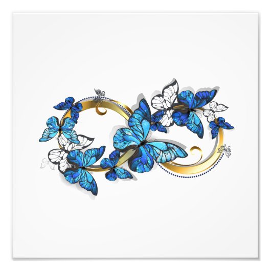 Symbool oneindigheid van blauwe Morpho vlinders Foto Afdruk (Voorkant)