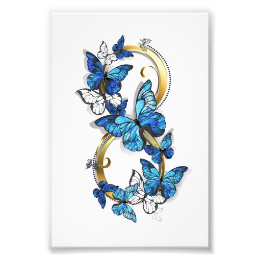 Symbool oneindigheid van blauwe Morpho vlinders Foto Afdruk (Voorkant)