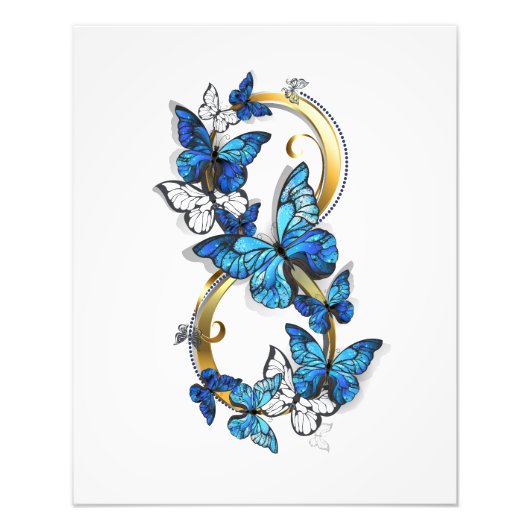 Symbool oneindigheid van blauwe Morpho vlinders Foto Afdruk (Voorkant)