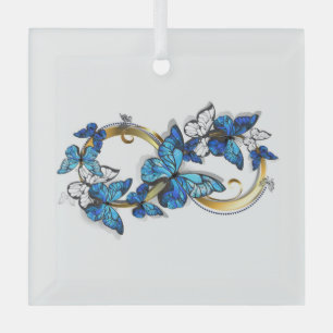 Symbool oneindigheid van Blauwe Morpho Vlinders Glas Ornament