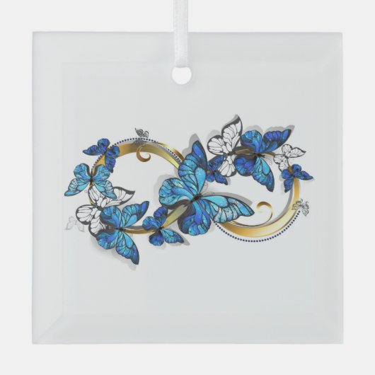 Symbool oneindigheid van Blauwe Morpho Vlinders Glas Ornament (Voorkant)