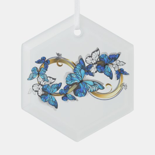 Symbool oneindigheid van blauwe Morpho vlinders Glas Ornament (Voorkant)