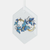 Symbool oneindigheid van blauwe Morpho vlinders Glas Ornament (Voorkant links)