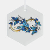 Symbool oneindigheid van blauwe Morpho vlinders Glas Ornament (Achterkant)