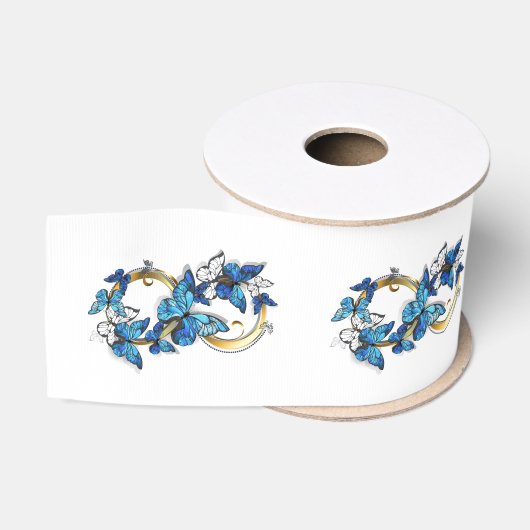 Symbool oneindigheid van Blauwe Morpho Vlinders Grosgrain Lint (Spoel)