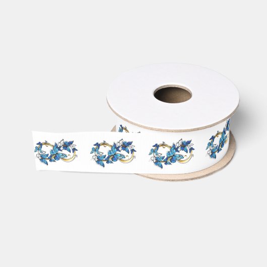 Symbool oneindigheid van Blauwe Morpho Vlinders Grosgrain Lint (Spoel)