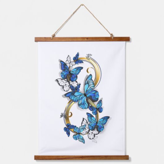 Symbool oneindigheid van Blauwe Morpho Vlinders Hangend Wandkleed (Voorkant)