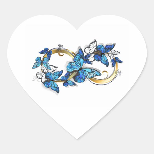 Symbool oneindigheid van Blauwe Morpho Vlinders Hart Sticker (Voorkant)