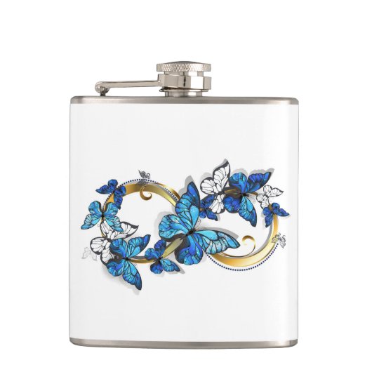 Symbool oneindigheid van Blauwe Morpho Vlinders Heupfles (Voorkant)