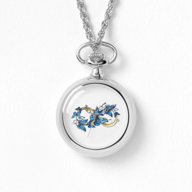 Symbool oneindigheid van Blauwe Morpho Vlinders Horloge (Voorkant)