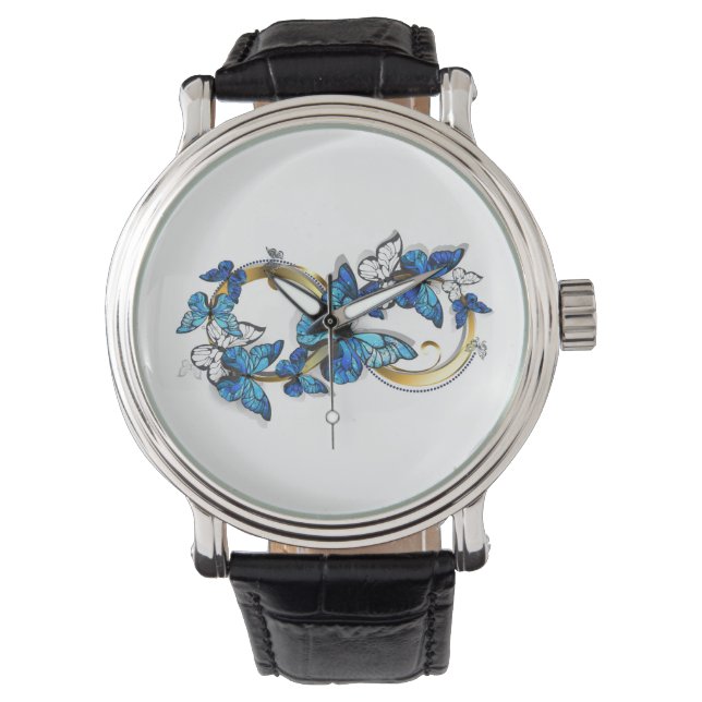 Symbool oneindigheid van blauwe Morpho vlinders Horloge (Voorkant)
