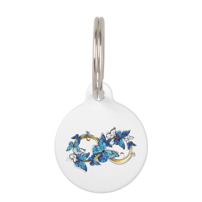 Symbool oneindigheid van blauwe Morpho vlinders Huisdierpenning (Voorkant)