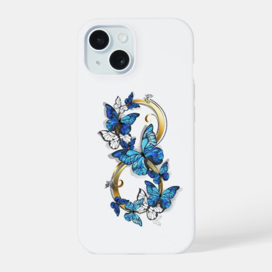 Symbool oneindigheid van blauwe Morpho vlinders iPhone 15 Case (Achterkant)