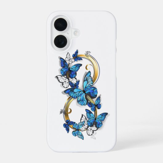 Symbool oneindigheid van Blauwe Morpho Vlinders iPhone 16 Hoesje (Achterkant)
