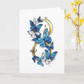 Symbool oneindigheid van Blauwe Morpho Vlinders Kaart (Gele Bloem)