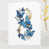 Symbool oneindigheid van Blauwe Morpho Vlinders Kaart (Gele Bloem)