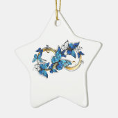 Symbool oneindigheid van blauwe Morpho vlinders Keramisch Ornament (Links)