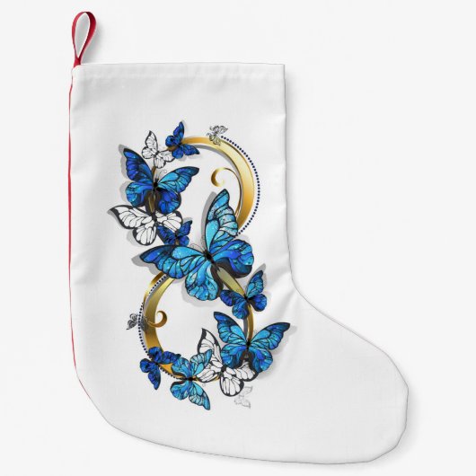 Symbool oneindigheid van blauwe Morpho vlinders Kleine Kerstsok (Voorkant)