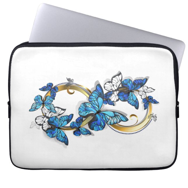Symbool oneindigheid van Blauwe Morpho Vlinders Laptop Sleeve (Voorkant)