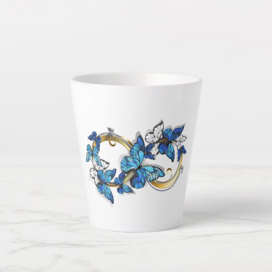 Symbool oneindigheid van blauwe Morpho vlinders Latte Mok (Voorkant)