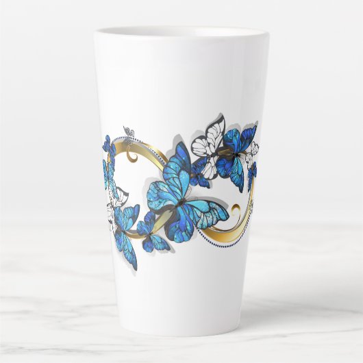 Symbool oneindigheid van blauwe Morpho vlinders Latte Mok (Voorkant)