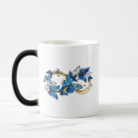 Symbool oneindigheid van blauwe Morpho vlinders Magische Mok (Links)