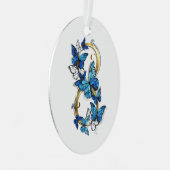Symbool oneindigheid van Blauwe Morpho Vlinders Metalen Ornament (Voorkant Rechts)
