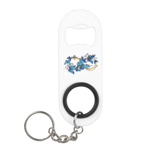 Symbool oneindigheid van Blauwe Morpho Vlinders Mini Flessenopener (Voorkant)