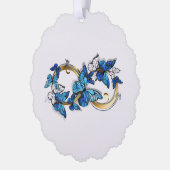 Symbool oneindigheid van Blauwe Morpho Vlinders Ornament Kaart (Links)