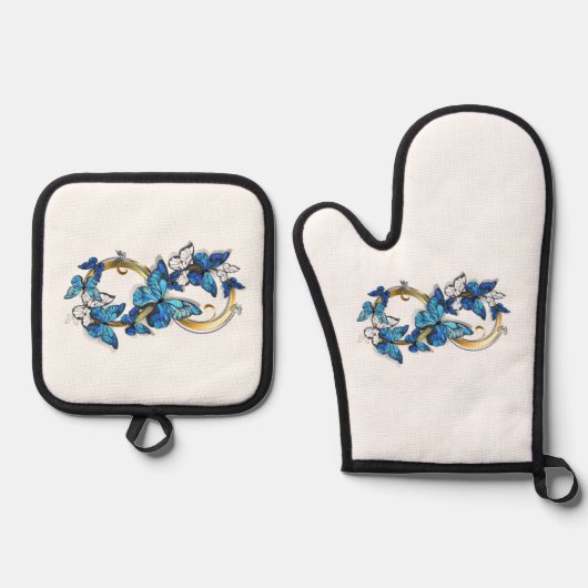 Symbool oneindigheid van Blauwe Morpho Vlinders Ovenwant & Pannenlap Set (Voorkant)