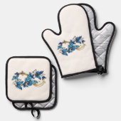 Symbool oneindigheid van Blauwe Morpho Vlinders Ovenwant & Pannenlap Set (Voorkant / Achterkant)