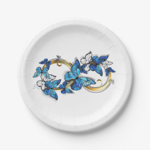 Symbool oneindigheid van blauwe Morpho vlinders Papieren Bordje