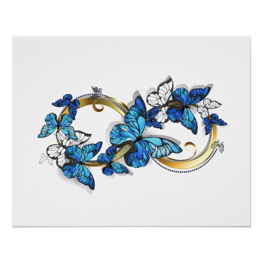 Symbool oneindigheid van blauwe Morpho vlinders Perfect Poster (Voorkant)