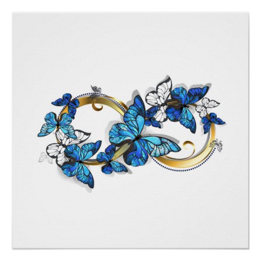 Symbool oneindigheid van blauwe Morpho vlinders Perfect Poster (Voorkant)