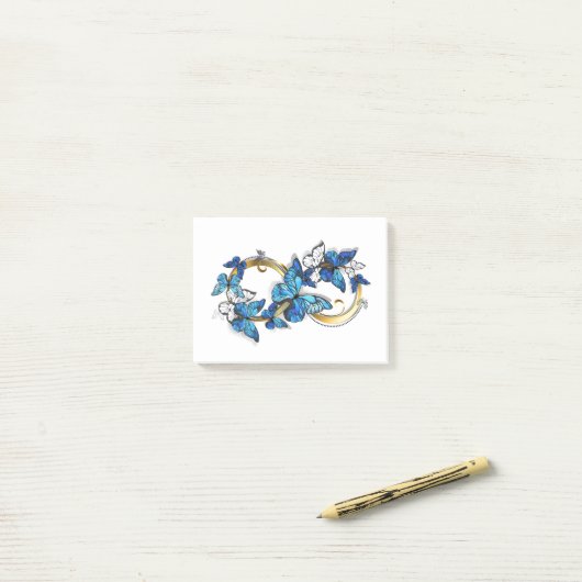 Symbool oneindigheid van blauwe Morpho vlinders Post-it® Notes (Op bureau)