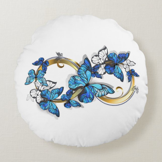 Symbool oneindigheid van Blauwe Morpho Vlinders Rond Kussen (Voorkant)