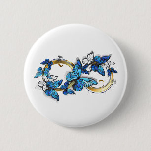 Symbool oneindigheid van blauwe Morpho vlinders Ronde Button 5,7 Cm