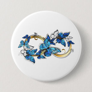 Symbool oneindigheid van Blauwe Morpho Vlinders Ronde Button 7,6 Cm