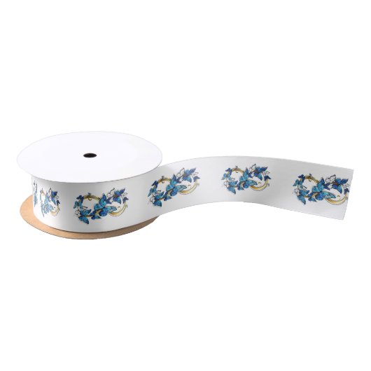 Symbool oneindigheid van Blauwe Morpho Vlinders Satijnen Lint (Spoel)