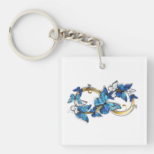 Symbool oneindigheid van blauwe Morpho vlinders Sleutelhanger (Voorkant)