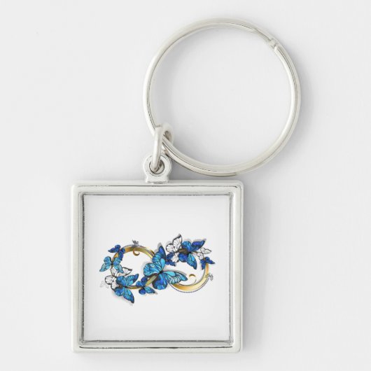 Symbool oneindigheid van Blauwe Morpho Vlinders Sleutelhanger (Voorkant)