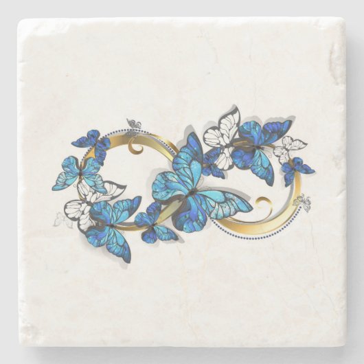 Symbool oneindigheid van Blauwe Morpho Vlinders Stenen Onderzetter (Voorkant)