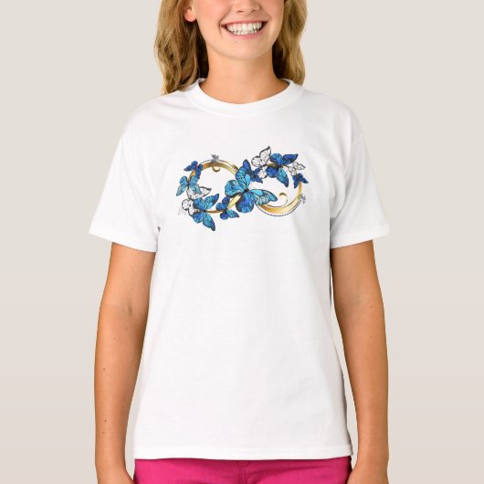 Symbool oneindigheid van Blauwe Morpho Vlinders T-shirt (Voorkant)
