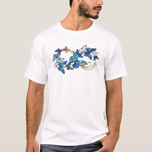 Symbool oneindigheid van Blauwe Morpho Vlinders T-shirt (Voorkant)