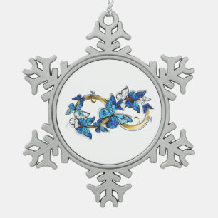 Symbool oneindigheid van blauwe Morpho vlinders Tin Sneeuwvlok Ornament