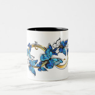 Symbool oneindigheid van blauwe Morpho vlinders Tweekleurige Koffiemok