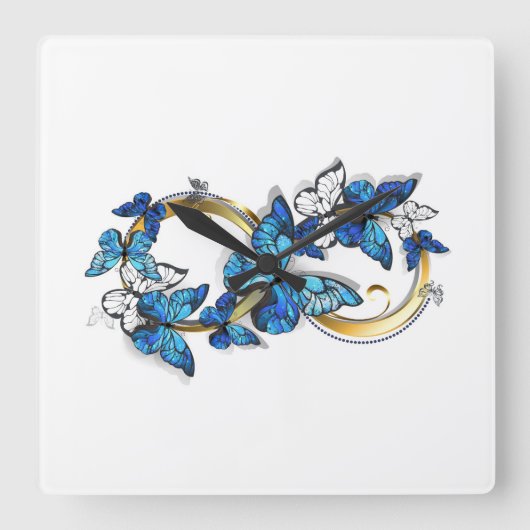 Symbool oneindigheid van blauwe Morpho vlinders Vierkante Klok (Voorkant)