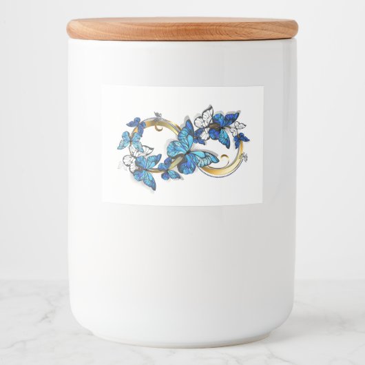 Symbool oneindigheid van Blauwe Morpho Vlinders Voedselcontainer Etiket (Voorkant)