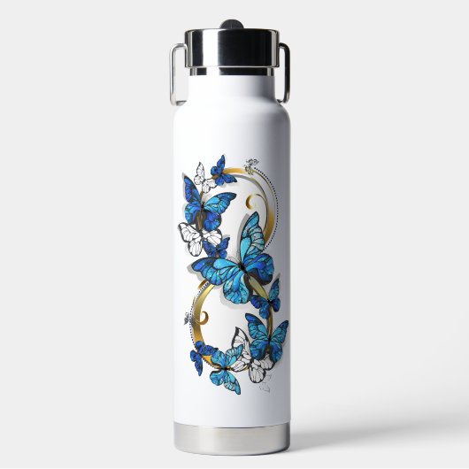 Symbool oneindigheid van blauwe Morpho vlinders Waterfles (Voorkant)